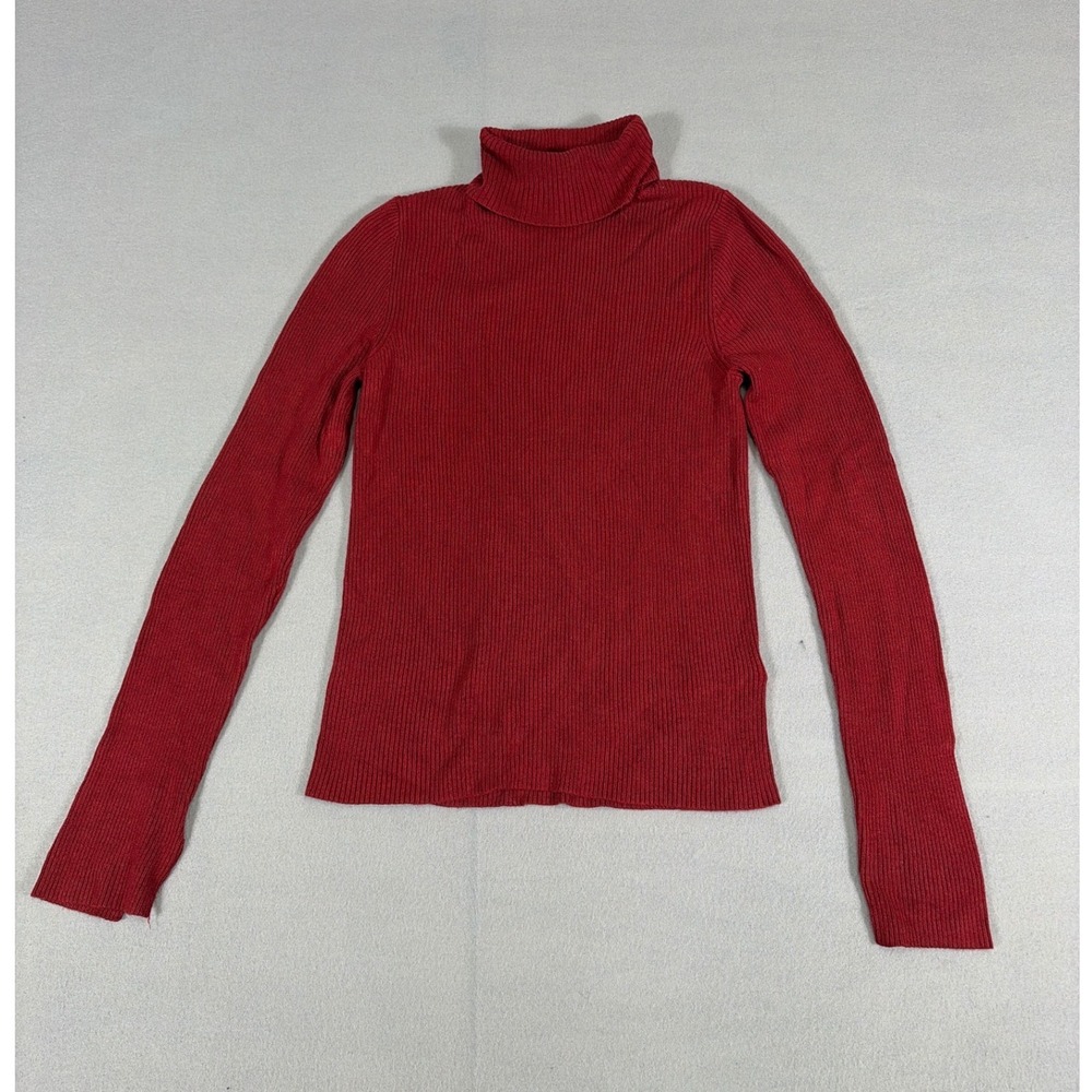 Miss Selfridge Womens Ribbed Turtleneck Sweater Red Long Sleeve Knit Top Size 8